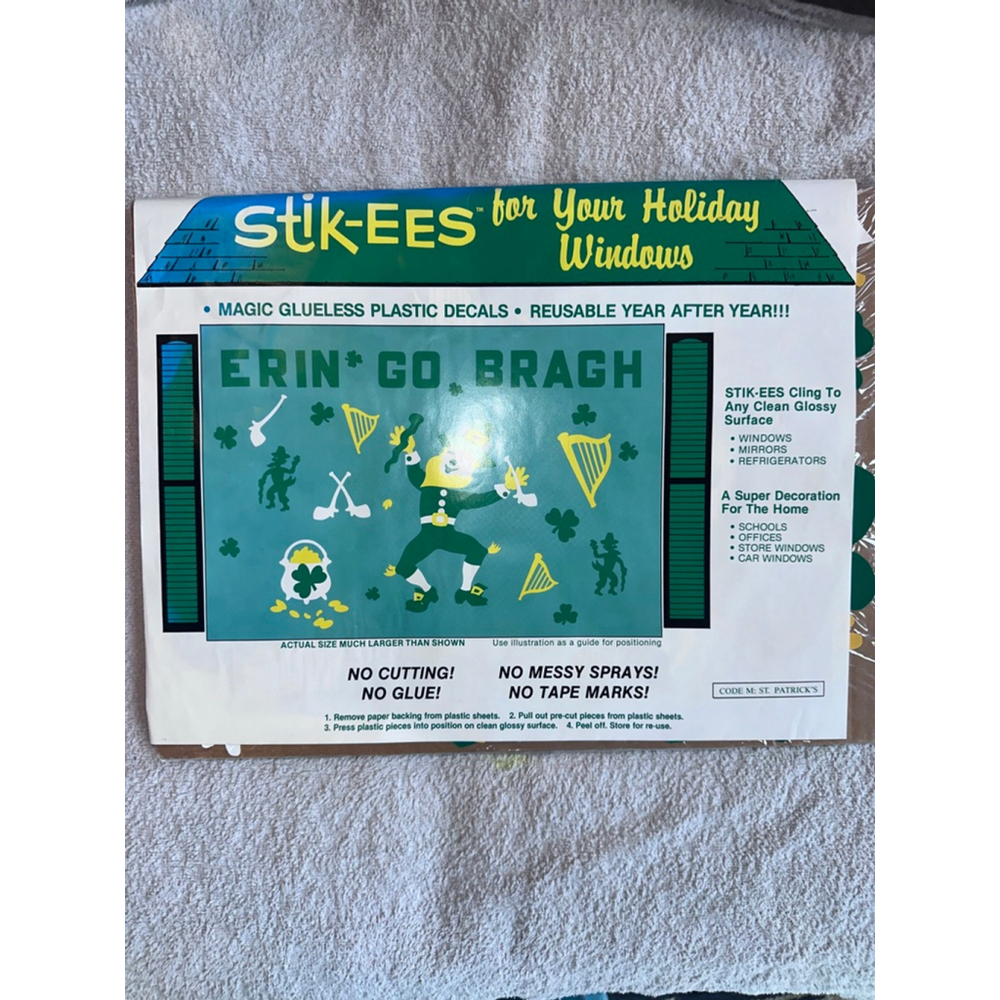 Vintage 1987 Stik-EES Reusable Cling Decals St Patrick’s Day Leprechaun
